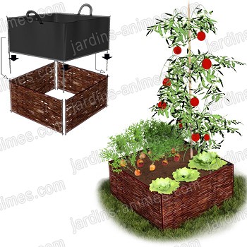 Kit carr� potager 90x90x45cm - 4 bordures + un sac + 4 fixations U