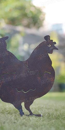 Silhouette déco de jardin en métal rouillé : poule 
