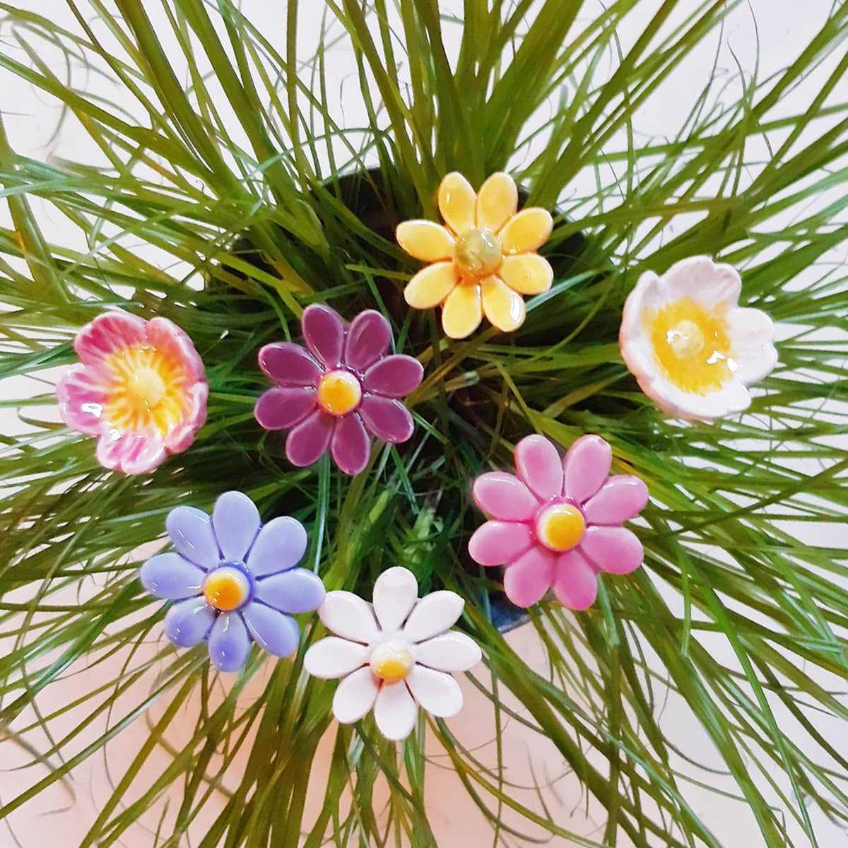 Bouquet Prairie fleurie - fleurs en céramique sur tige à planter