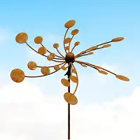 Éolienne de jardin en fer rouillé D.54 x H.140 cm - Spirales