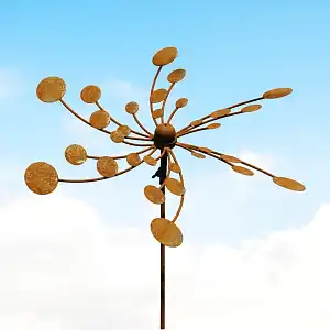 Éolienne de jardin en fer rouillé D.54 x H.140cm - Spirales  Éolienne de jardin en fer rouillé D.54 x H.140cm - Spirales