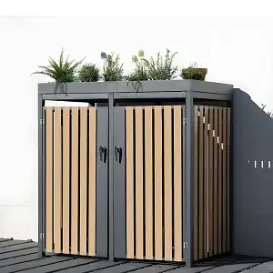 Cache poubelle double avec bac jardinière