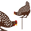 Silhouette poule picore sur tige en acier corten - 27 cm