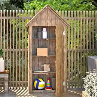 Armoire de jardin en bois, toit pointu - Rangement extérieur L. 93 x l. 60 x H. 193 cm  Armoire de jardin en bois, toit pointu - Rangement extérieur L. 93 x l. 60 x H. 193 cm