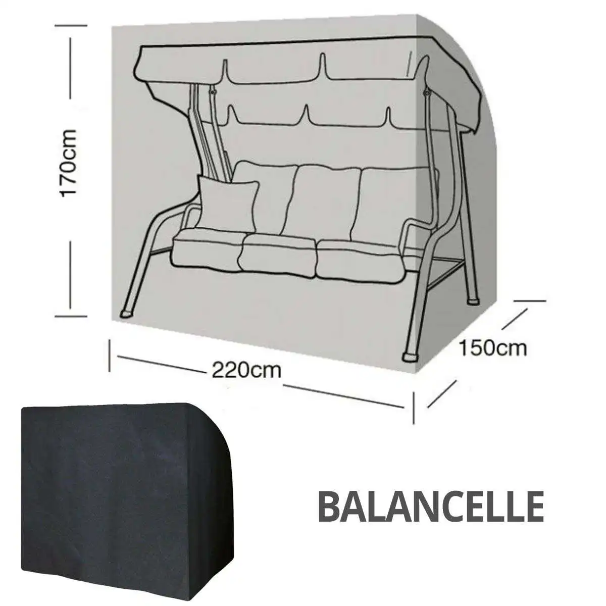 Housse bâche protection balancelle 3 places long. 220cm  Housse bâche protection balancelle 3 places long. 220cm