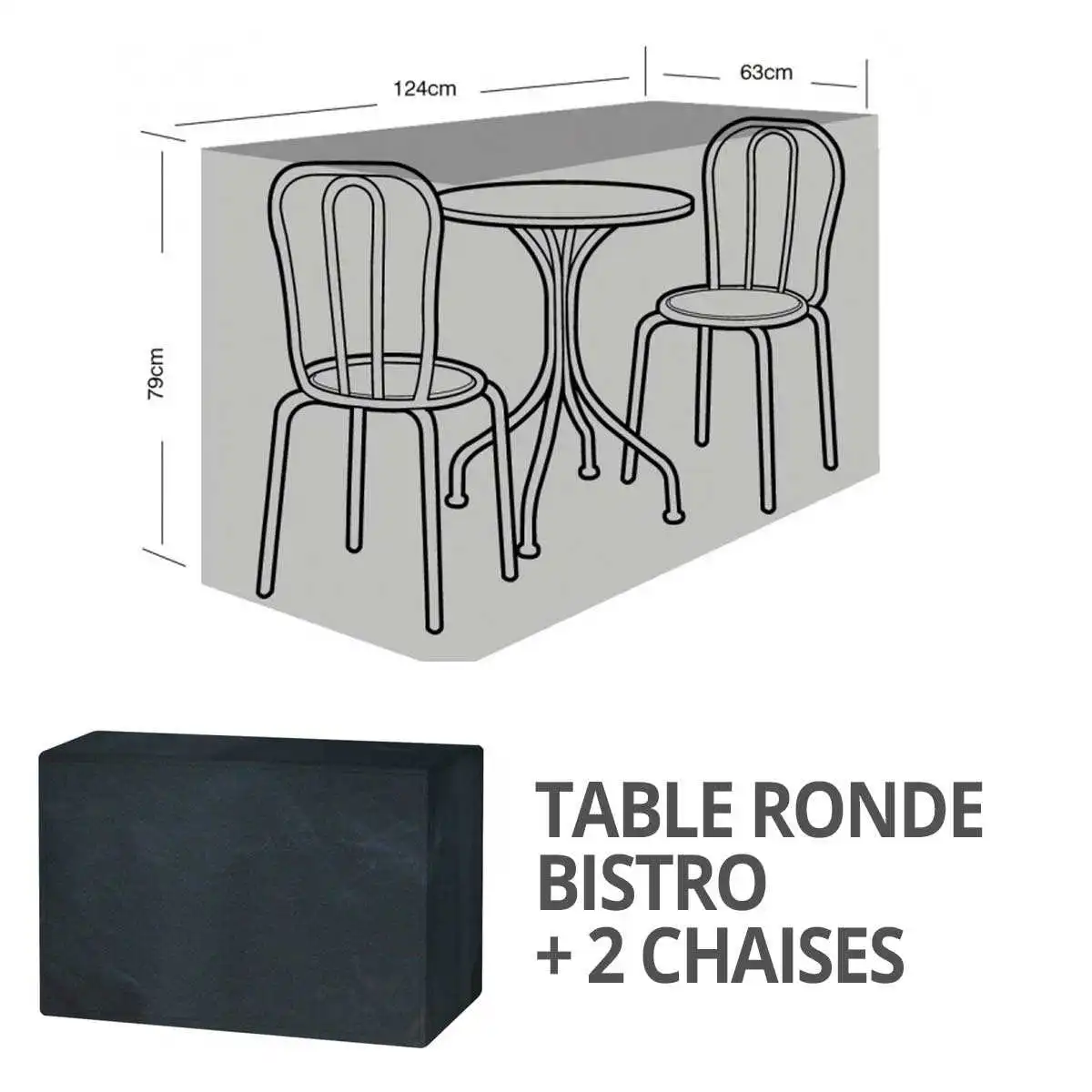 Housse bâche protection table bistro ronde + 2 sièges long. 124cm  Housse bâche protection table bistro ronde + 2 sièges long. 124cm