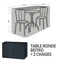 Housse bâche protection table bistro ronde + 2 sièges long. 124cm