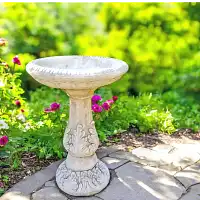 Abreuvoir à oiseaux sur pied imitation pierre Acanthe - D.42 x H.56 cm