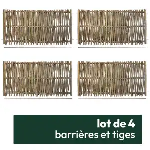 Barrière noisetier tressage vertical L.120cm x H.60cm avec tige - lot de 4