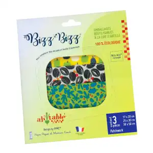 Bee wrap rectangulaires - lot de 3, motifs aléatoires