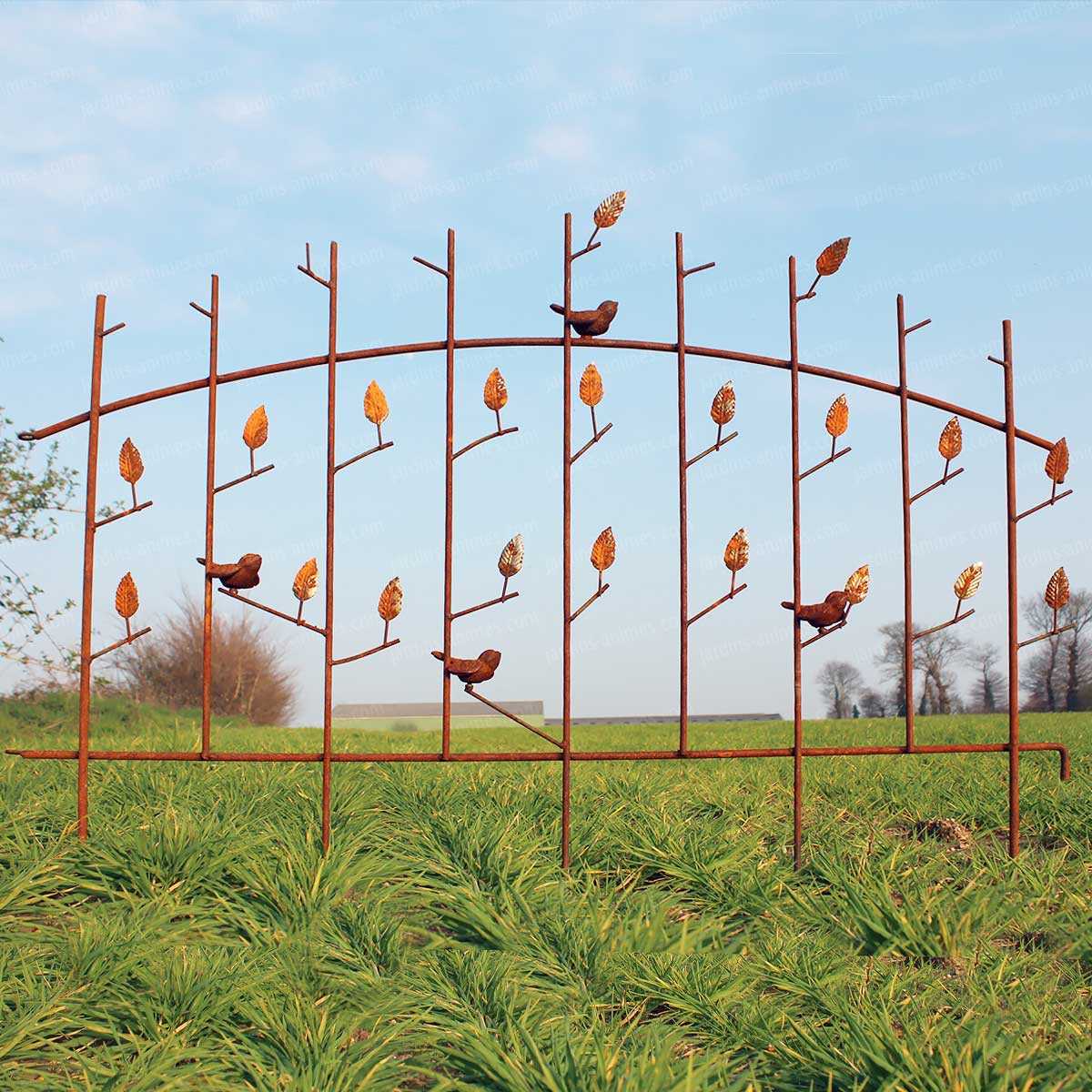 Bordure de jardin oiseaux et feuilles en acier L. 123cm x H. 92cm - lot de 2