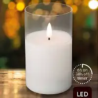 Bougie led flamme vacillante - photophore en verre 12.5cm