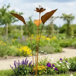 Tige fleurie décorative en métal rouillé, à planter - L.50 x l.50 x H.150cm