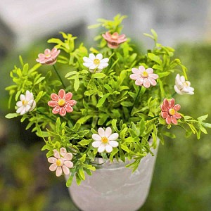 Lien vers un produit variante ou accessoire : Bouquet 10 petites marguerites blanches et roses - fleurs en céramique sur tige