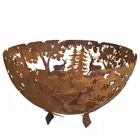 Brasero demi rond en métal rouillé 57,5cm - décor forêt