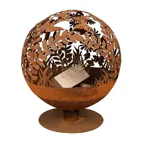 Brasero rond en métal rouillé - décor floral