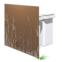 Cache deux poubelles mÃ©tal marron motif herbe long. 159cm