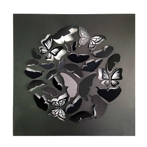 Tableau décoratif carré Papillons en acier peint - Noir sablé