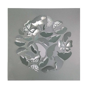 Tableau décoratif carré Papillons en acier peint - Gris clair sablé