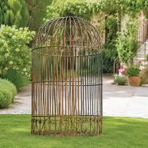 Volière décorative vintage en métal rouillé D.99 x H.170cm