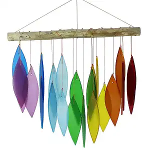Carillon à vent verre et bois - L.30 x H.38 cm - Arc-en-ciel