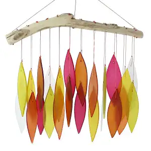 Carillon à vent artisanal en verre et bois - L.30 x H.38cm - Coucher de soleil