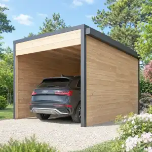 Carport voiture 15m2 - Bois Douglas 55mm et toiture Bac acier, fabrication française L.5 x l.2,9 x H.2,58m