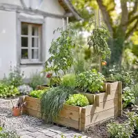 Carr&eacute; potager en bois 3 &eacute;tages L. 120 x l. 100 x H. 54cm