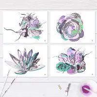 Cartes de voeux florales, création artistique - lot de 4  Cartes de voeux florales, création artistique - lot de 4