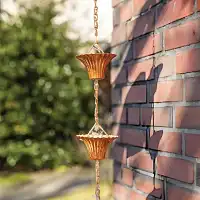 Chaine de pluie cuivrée 12 seaux fleurs - Long. 2.5m