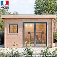 Chalet de jardin CHEVRIL 12m2 toit plat - Bois Douglas 55mm fabrication française L. 3,9 x l. 2,9 x H. 2,5m  Chalet de jardin CHEVRIL 12m2 toit plat - Bois Douglas 55mm fabrication française L. 3,9 x l. 2,9 x H. 2,5m