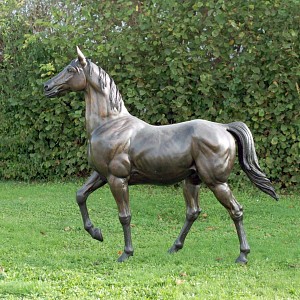 Statue Cheval en bronze - Sculpture animaux de jardin - L. 250 x l. 60 x H. 210 cm