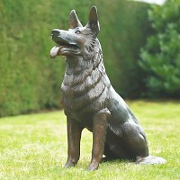 Sculpture chien assis - Statue animaux de jardin - L. 55 x l. 33 x H. 75 cm