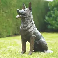 Sculpture chien assis - Statue animaux de jardin - L. 55 x l. 33 x H. 75 cm