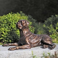 Sculpture Chien Boxer en bronze - Statue animaux de jardin - L. 46 x l. 27 x H. 24 cm