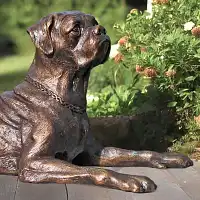 Sculpture Chien Boxer en bronze - Statue animaux de jardin - L. 46 x l. 27 x H. 24 cm
