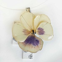 Collier pendentif vraie fleur de pensÃ©e - Blanche