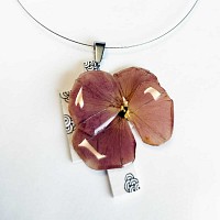Collier pendentif vraie fleur de pensée - Prune