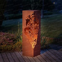 Colonne carrée en métal rouillé Feuillage L.35 x H.120 cm