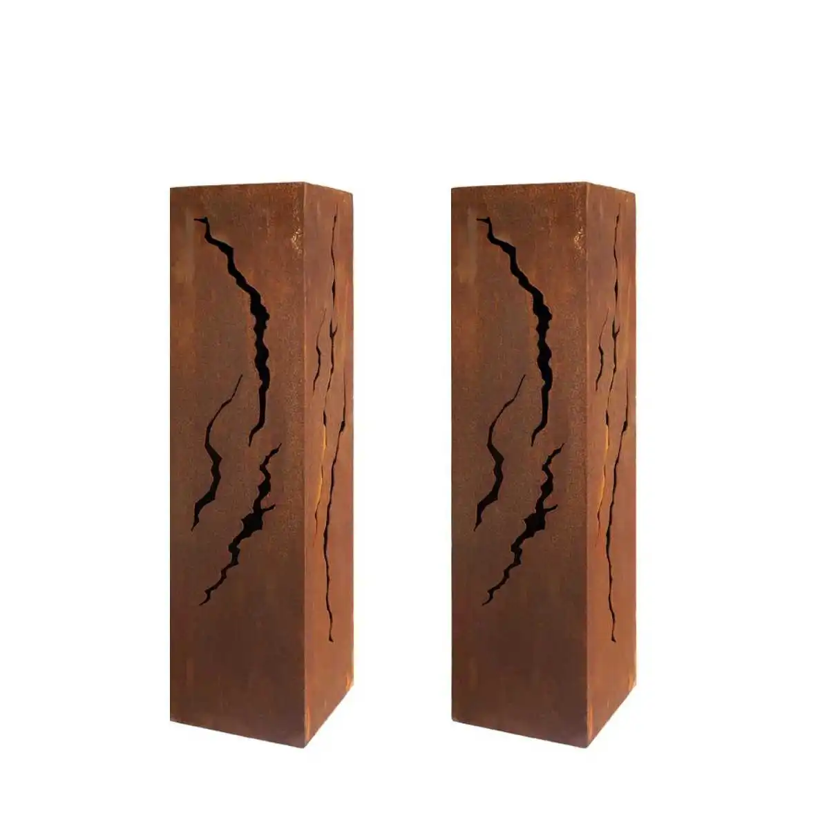 Colonne carrée en métal rouillé Terra - Lot de 2 : L.20 x H.80 cm  Colonne carrée en métal rouillé Terra - Lot de 2 : L.20 x H.80 cm