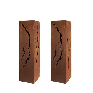 Colonne carrée en métal rouillé Terra - Lot de 2 : L.20 x H.80 cm