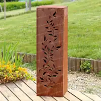 Colonne carrée en métal rouillé Feuilles L.30 x H.100 cm  Colonne carrée en métal rouillé Feuilles L.30 x H.100 cm