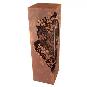 Colonne carrée en métal rouillé Feuillage L.35 x l.35 x H.120 cm