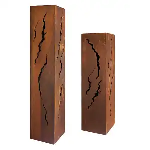 Colonne carrée en métal rouillé Terra - Lot de 2 : L.20 x H.80 cm et L. 30 x H.100 cm