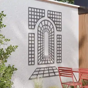 Composition en treillages acier noir - 6 éléments - env. l. 154 x H. 225 cm