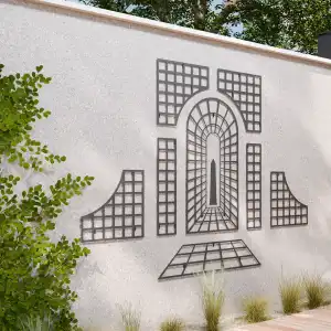 Composition en treillages acier noir - 9 éléments - env. l. 321 x H. 225 cm