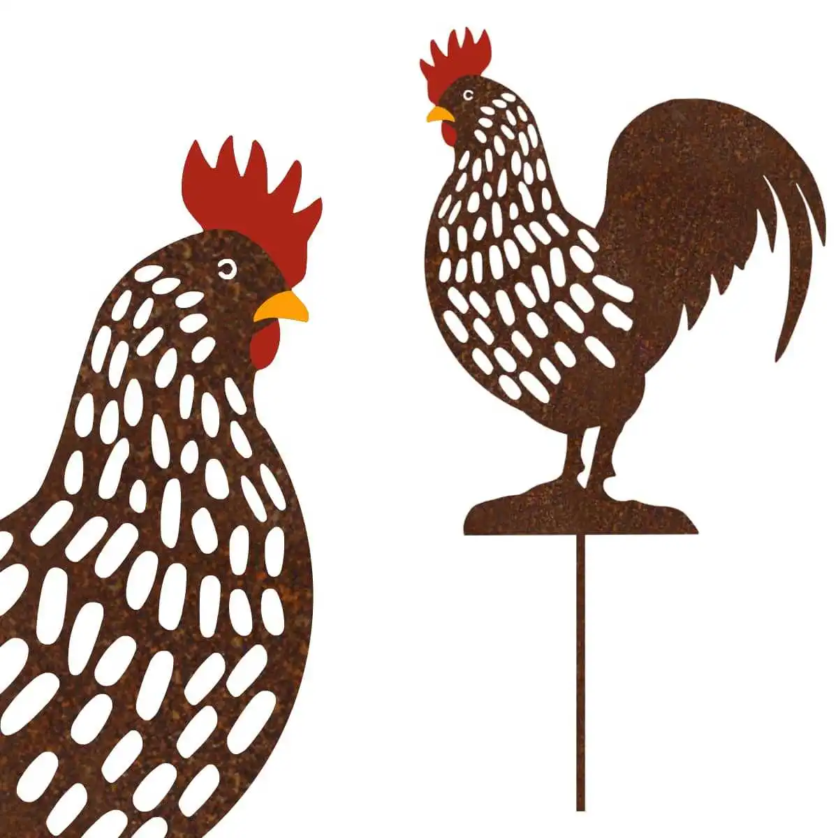 Silhouette coq sur tige en acier corten - 36 cm  Silhouette coq sur tige en acier corten - 36 cm