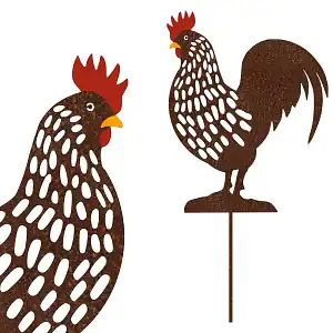 Silhouette coq sur tige en acier corten - 36 cm