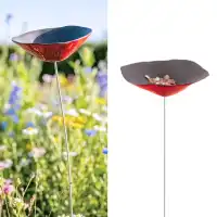 Coquelicot Mangeoire ou buvette en C&eacute;ramique rouge x1 - diam.10cm