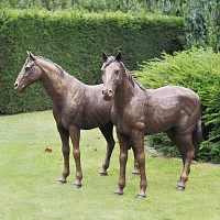 Statues Couple de Chevaux en bronze - Sculpture animaux de jardin